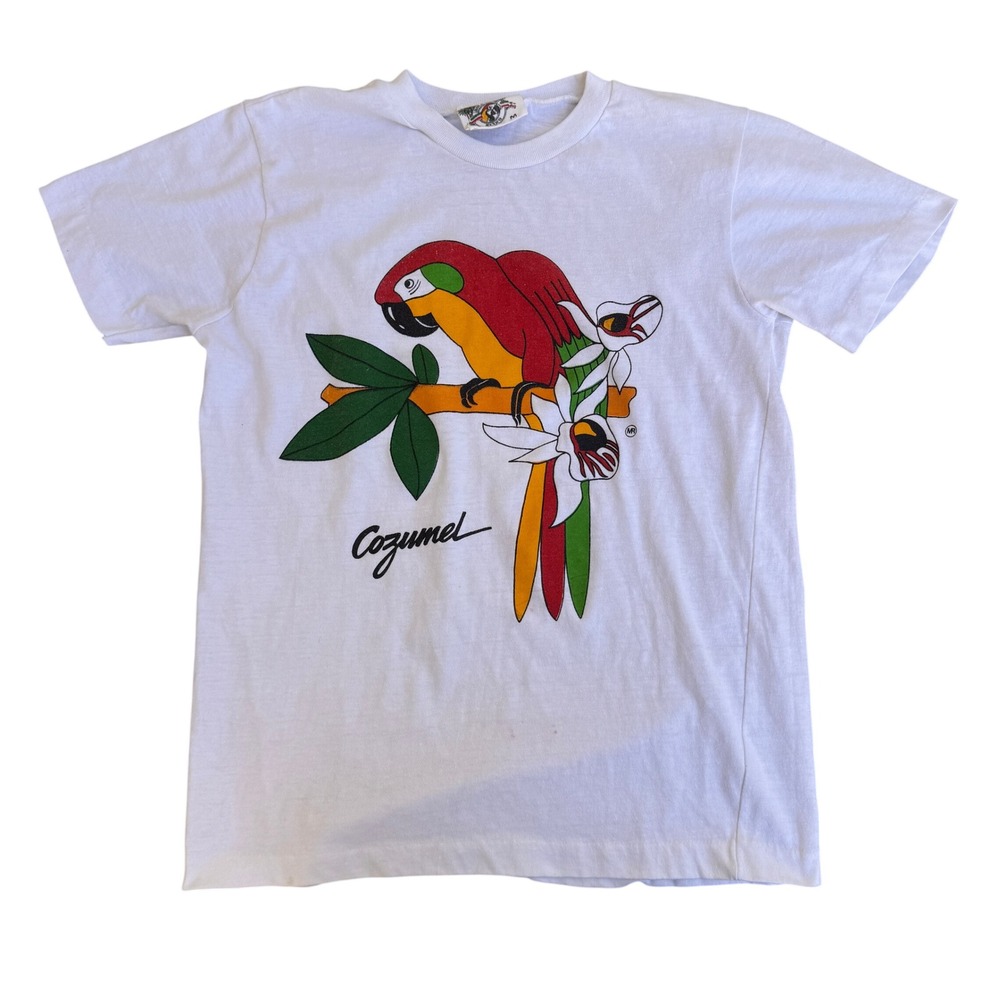 90s Rain forest Cozumel Parrot Graphic‎ T-Shirt White Medium Vintage